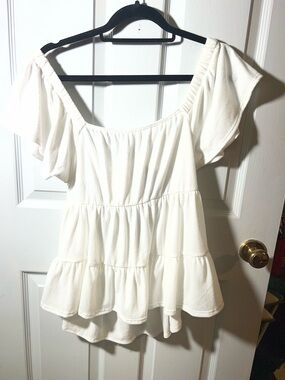 Altar'd State White Off-Shoulder Ruffle Tunic